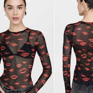 AFRM Black and Red Long Sleeve Fitted Bodysuit